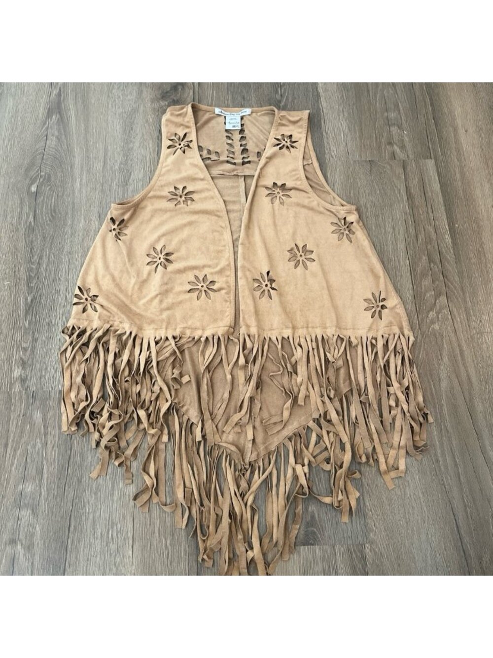 American Rag Faux Suede Boho Long Fringe Vest Size M/L Western Coachella Vibes